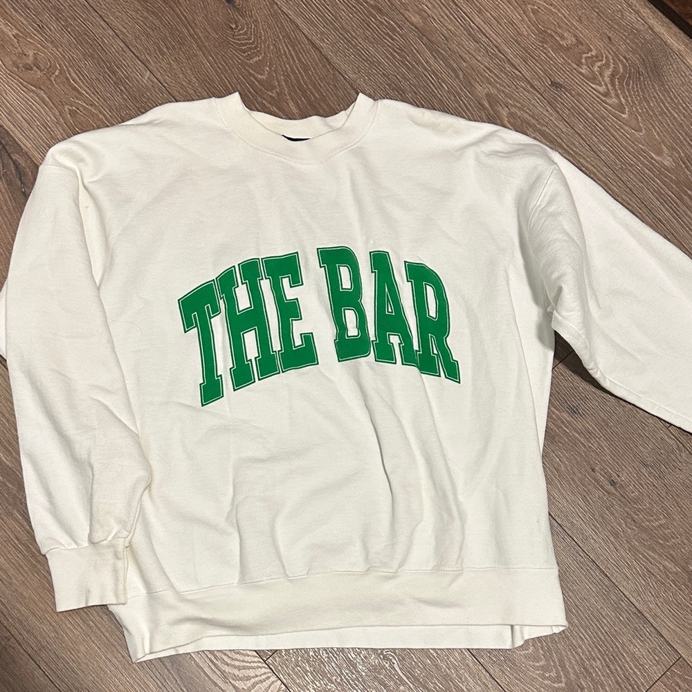 THE BAR Green Logo White varsity Sweatshirt